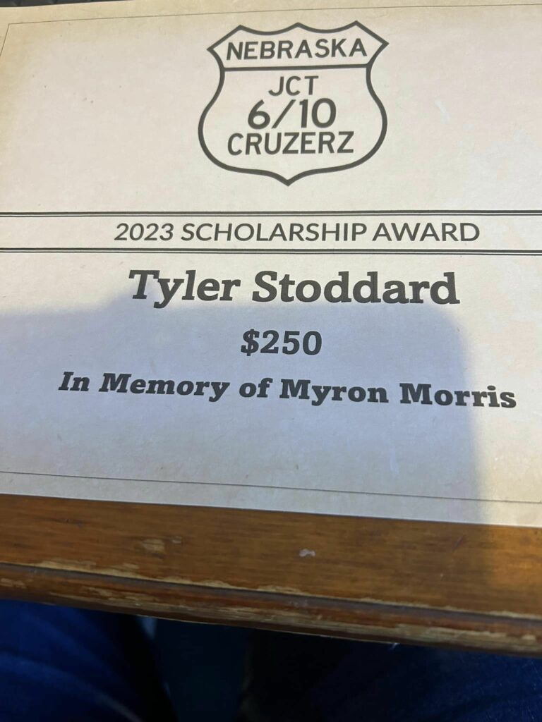 Tyler Stoddard's $250 scholarship certificate.